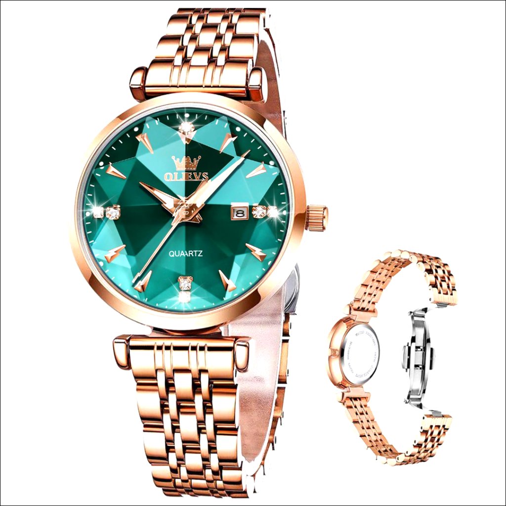 Stainless Steel Waterproof Quartz Date Watch With Diamond Dial